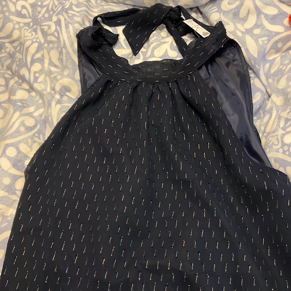 New with tags jcrew tie neck top. Gold and navy size 14